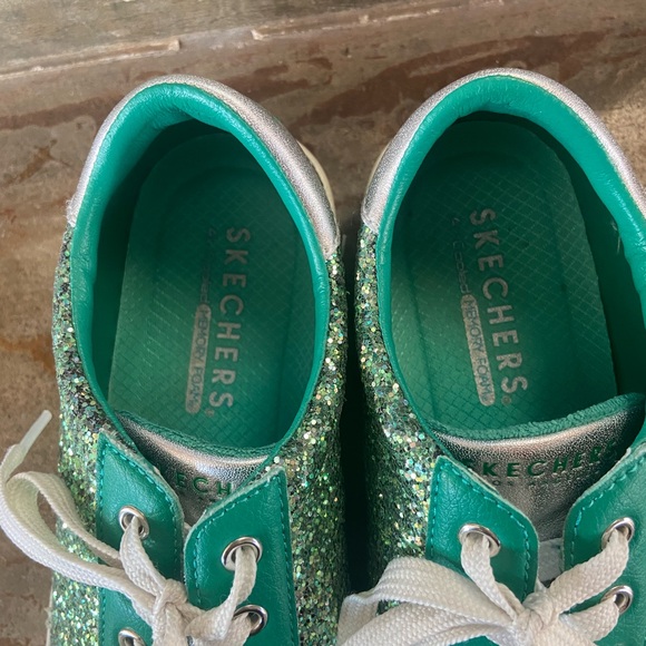 Skechers Goldie Green and Silver Glitter Sneakers - Picture 5 of 8